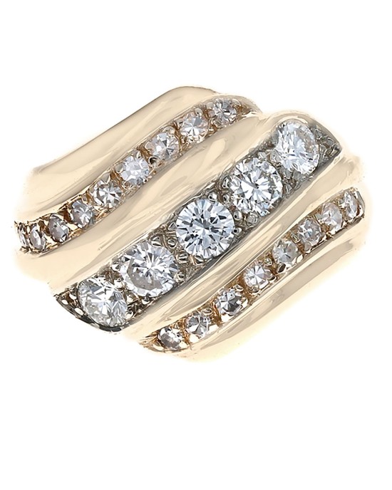 3 Row Diamond Bypass Ring in Yellow Gold